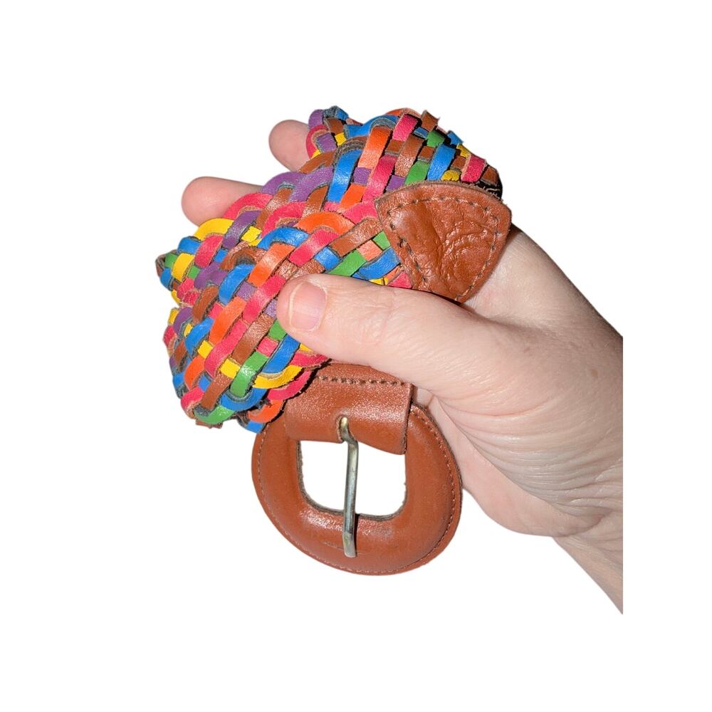 Vintage Capezio rainbow color genuine leather braided belt Argentina made large